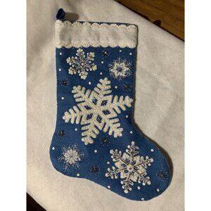 Completed Bucilla Felt Christmas Stocking  "Glittering Snowflakes"  18"